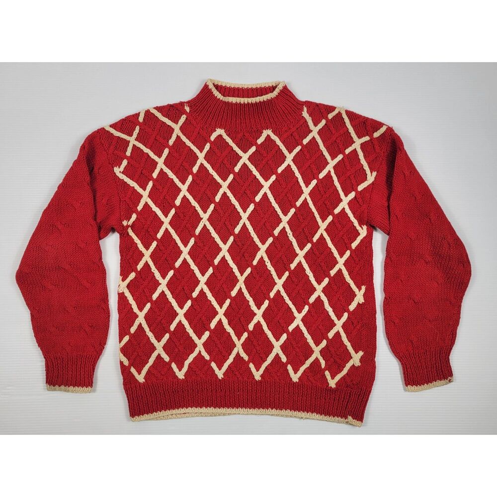 Vintage Nordstrom Town Square‎ Red Heavy Knit Sweater Christmas Unisex Large